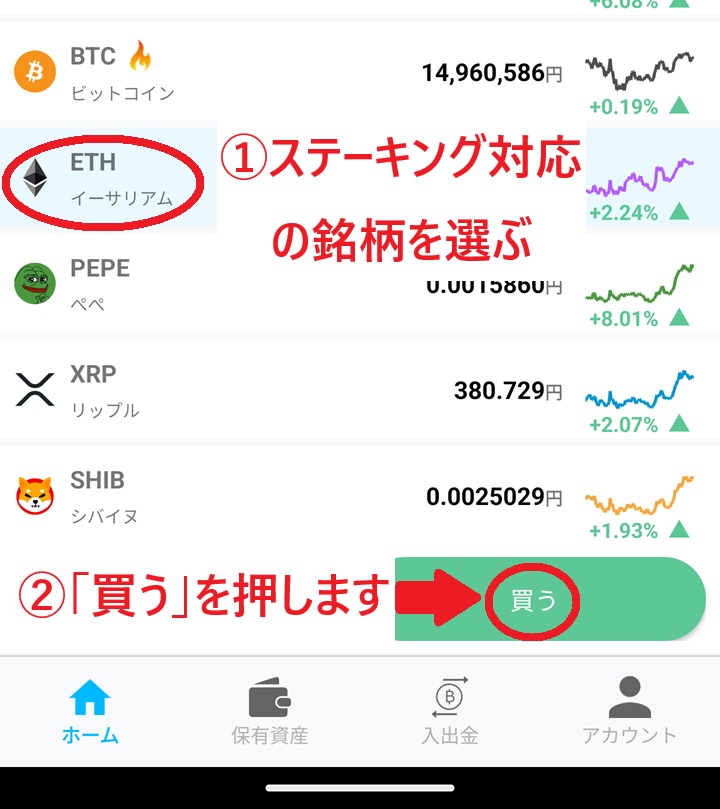銘柄を選んで買うを押す画面